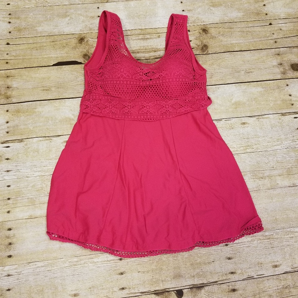 Full swim suit Pink size XL attached shorts under